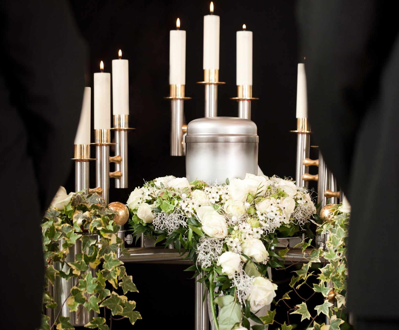 Cremation Urn With Flowers And Candles